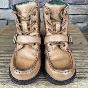 Polo by Ralph Lauren Leather Ranger Hi Ultra Boots Tan Kids Baby Boy Size 8